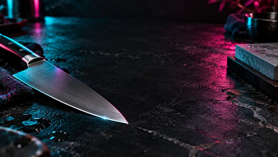 One kitchen knife on a sharpening bench